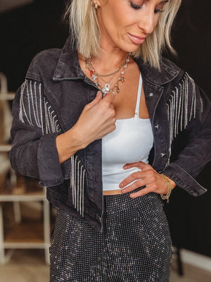 Envy Sequin Fringe Denim Jacket