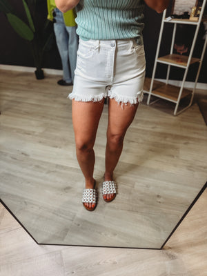 The Pella White Denim Shorts