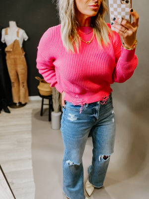 Deserve It Pink Distressed Sweater