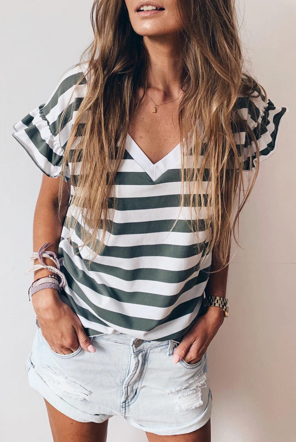 Hagaard Striped Ruffle Sleeve Top