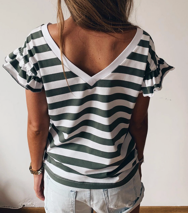 Hagaard Striped Ruffle Sleeve Top