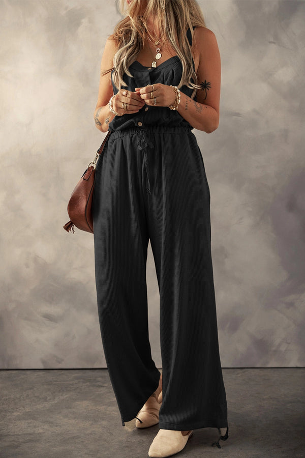 Jessie Button Textured Drawstring Jumpsuit