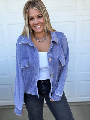Acid Washed Cropped Shacket [ 2 colors ] - The Rack Boutique ⚡️