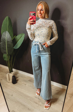 Ana Flare With Rope Tie Cropped Denim - The Rack Boutique ⚡️