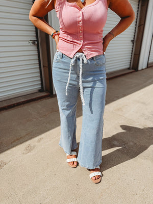 Ana Flare With Rope Tie Cropped Denim - The Rack Boutique ⚡️