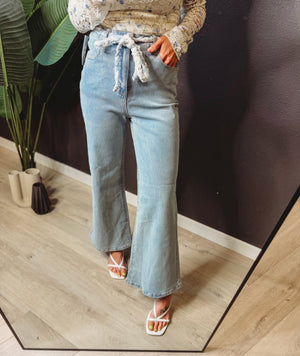 Ana Flare With Rope Tie Cropped Denim - The Rack Boutique ⚡️