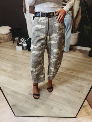 Aria Camo Barrel Jeans - The Rack Boutique ⚡️
