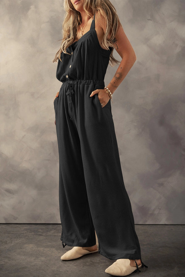 Jessie Button Textured Drawstring Jumpsuit