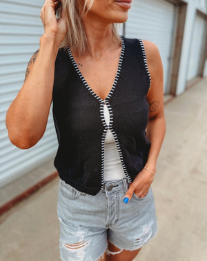 Black Knit White Stitched Open Top - The Rack Boutique ⚡️