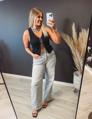 Black Knit White Stitched Open Top - The Rack Boutique ⚡️