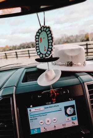 Black & Stone Cowboy Hat Rearview Mirror Charm - The Rack Boutique ⚡️