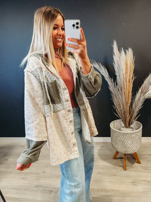 Boho Floral Mixed Hooded Button Up - The Rack Boutique ⚡️