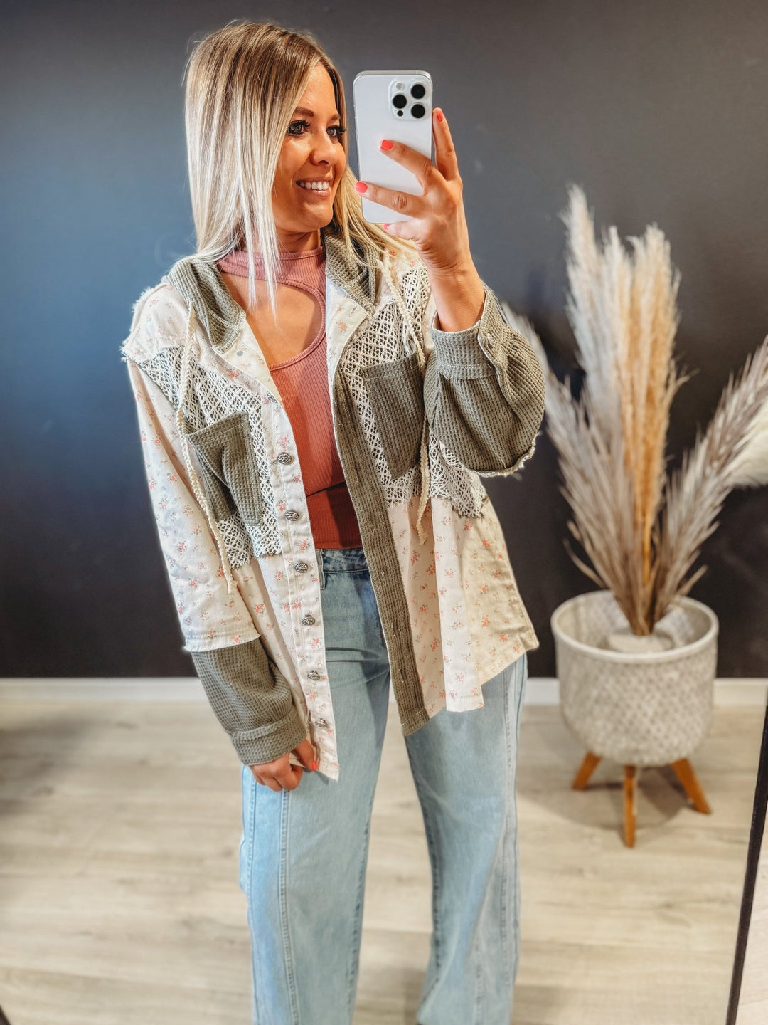 Boho Floral Mixed Hooded Button Up - The Rack Boutique ⚡️