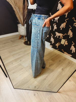 Cedar Oversized Wide Leg Drawstring Denim - The Rack Boutique ⚡️