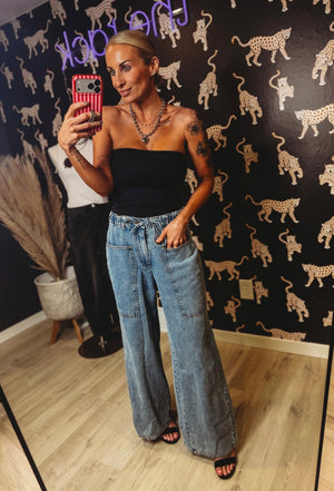 Cedar Oversized Wide Leg Drawstring Denim - The Rack Boutique ⚡️