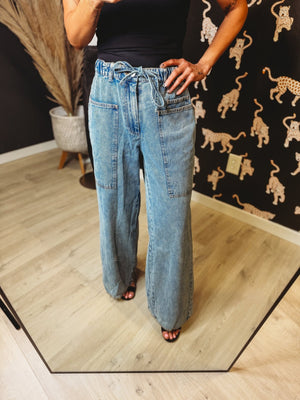 Cedar Oversized Wide Leg Drawstring Denim - The Rack Boutique ⚡️