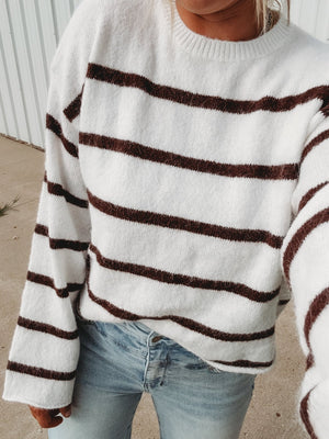 Chocolate Striped Cozy Sweater - The Rack Boutique ⚡️