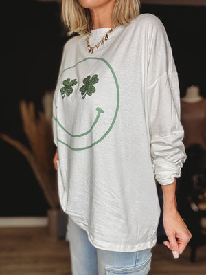 Clover Smiley Oversized Pullover - The Rack Boutique ⚡️