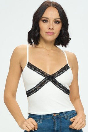 Criss Cross Lace Trim Crop Cami - The Rack Boutique ⚡️