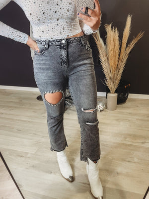 Crop Heart Ankle Flare Denim [ small ] - The Rack Boutique ⚡️
