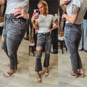 Crop Heart Ankle Flare Denim [ small ] - The Rack Boutique ⚡️