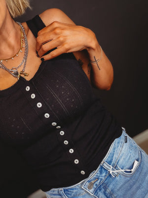 Dottie Button Down Tank Top [ black ] - The Rack Boutique ⚡️