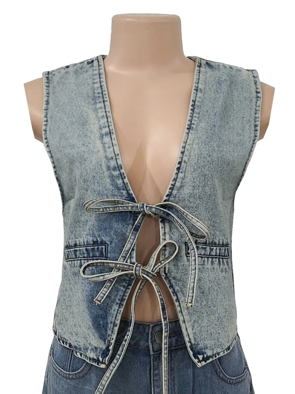 Olive Denim Tie Vest