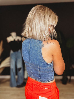 Ella Crop Denim Vest [ Blue ] - The Rack Boutique ⚡️