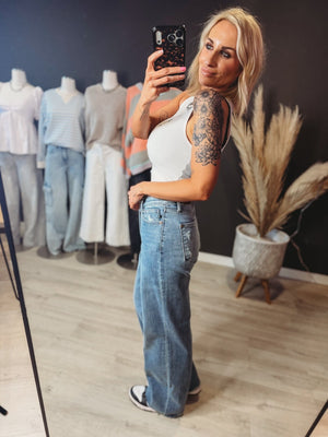 Enna V Front Baggy Judy Blue Denim - The Rack Boutique ⚡️