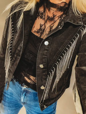 Envy Sequin Fringe Denim Jacket - The Rack Boutique ⚡️