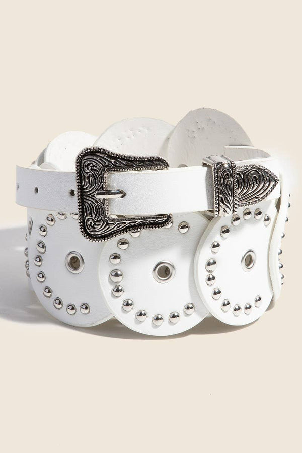 Studded Faux Leather Discs Belt