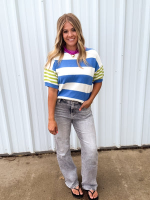 Feel Good Stripe Colorblock Short Sleeve Sweater - The Rack Boutique ⚡️