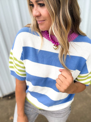 Feel Good Stripe Colorblock Short Sleeve Sweater - The Rack Boutique ⚡️