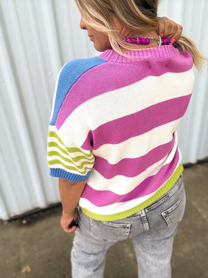 Feel Good Stripe Colorblock Short Sleeve Sweater - The Rack Boutique ⚡️