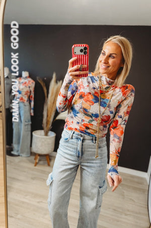 Fiora Floral Mesh Long Sleeve - The Rack Boutique ⚡️