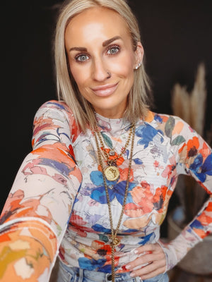 Fiora Floral Mesh Long Sleeve - The Rack Boutique ⚡️