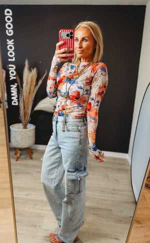 Fiora Floral Mesh Long Sleeve - The Rack Boutique ⚡️