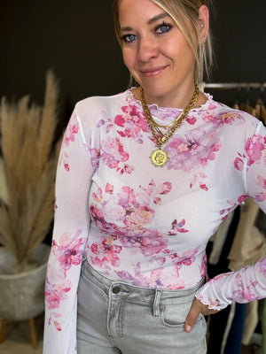 Freya Floral Mesh Mock Neck Top - The Rack Boutique ⚡️