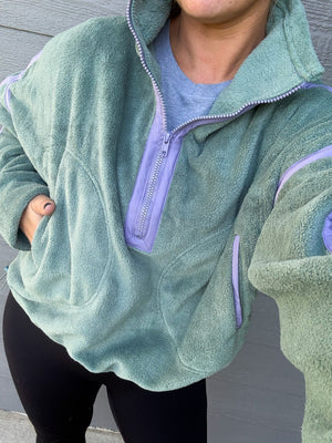 Green + Periwinkle Fleece Pullover - The Rack Boutique ⚡️