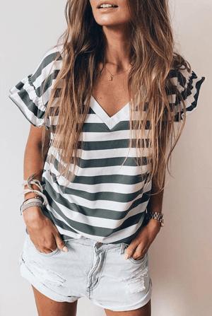 Hagaard Striped Ruffle Sleeve Top - The Rack Boutique ⚡️