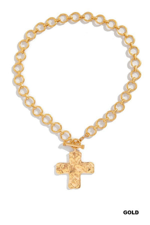 Hammered Cross Toggle Necklace [ 2 colors ] - The Rack Boutique ⚡️