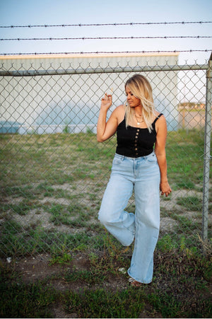 Hazel Button - Up Cropped Denim Tank Top - The Rack Boutique ⚡️