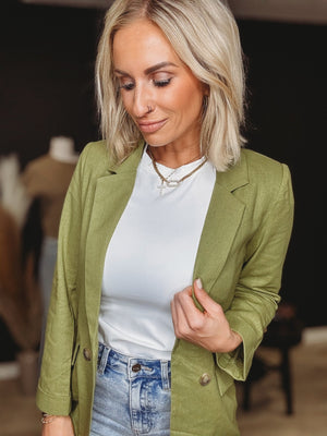 Hudson Ruched Sleeve Blazer [ Avacado ] - The Rack Boutique ⚡️