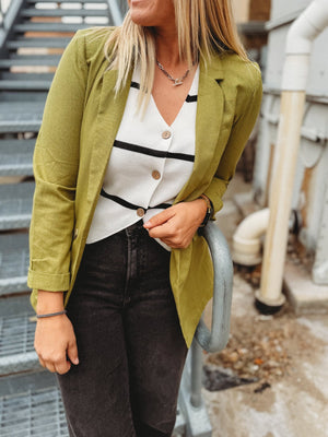 Hudson Ruched Sleeve Blazer [ Avacado ] - The Rack Boutique ⚡️