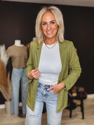 Hudson Ruched Sleeve Blazer [ Avacado ] - The Rack Boutique ⚡️