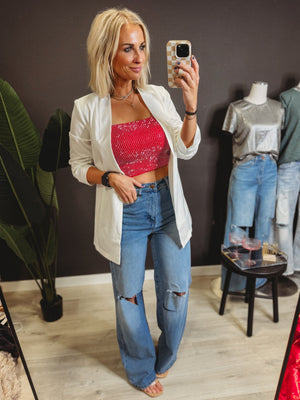 Hudson Ruched Sleeve Blazer [ White ] - The Rack Boutique ⚡️