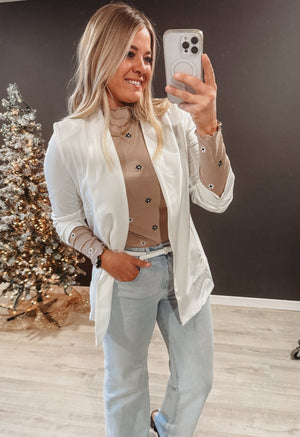 Hudson Ruched Sleeve Blazer [ White ] - The Rack Boutique ⚡️