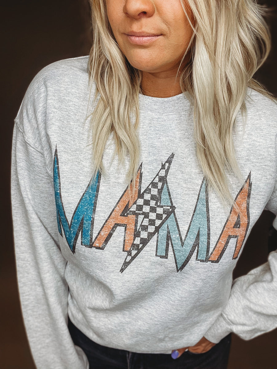 Checkered MAMA Lightning Bolt Graphic Pullover [ small ]