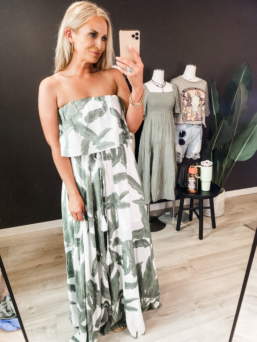 Tropical Plant Printed Off The Shoulder Maxi