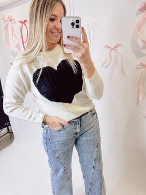 In Black N White Heart Sweater - The Rack Boutique ⚡️